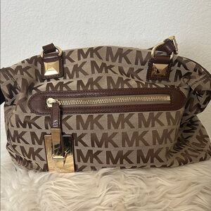 Michael Kors Brown and Tan Logo Shoulder Bag